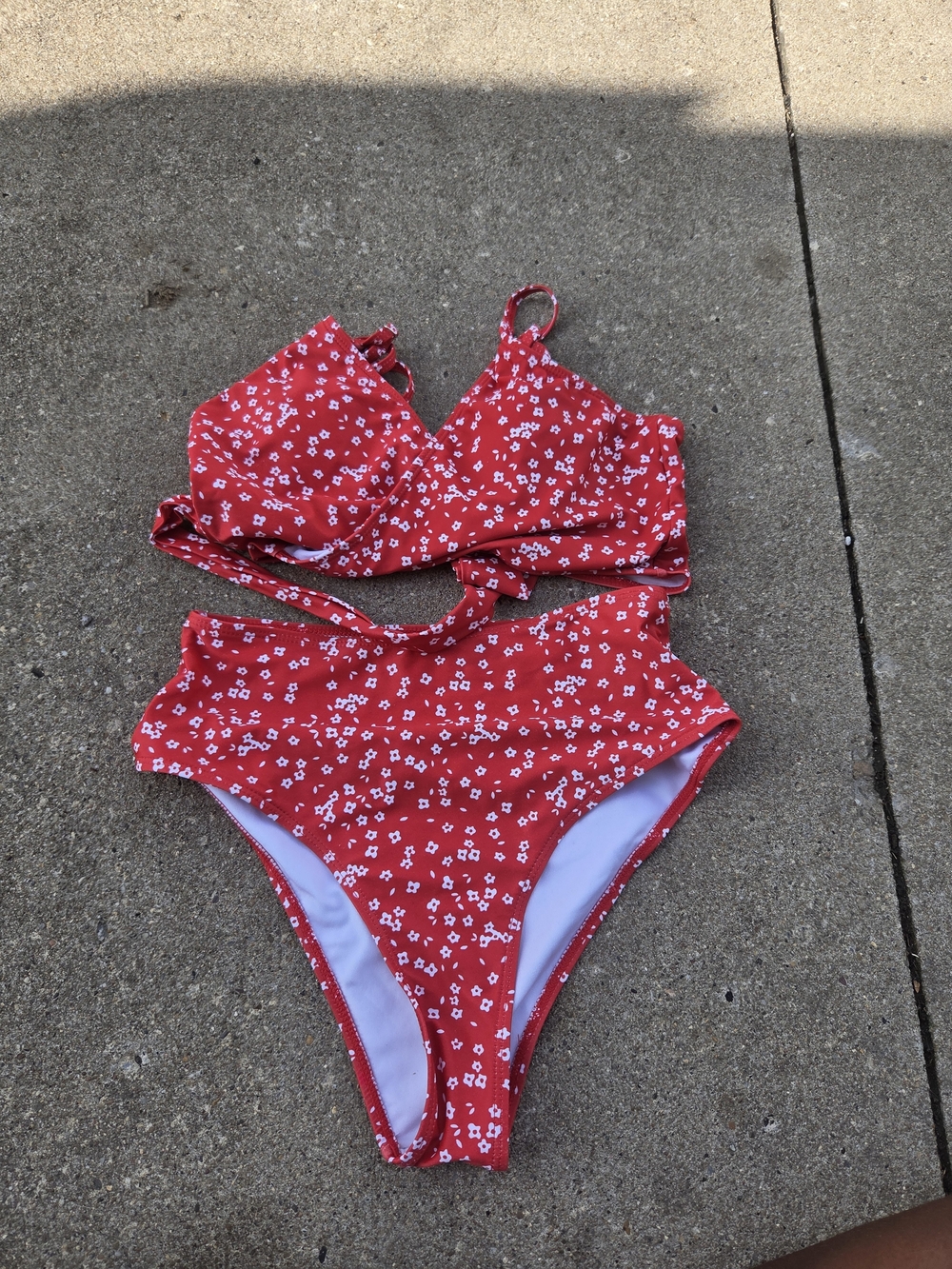 Amazon Essentials Red Floral High-Waist Bikini